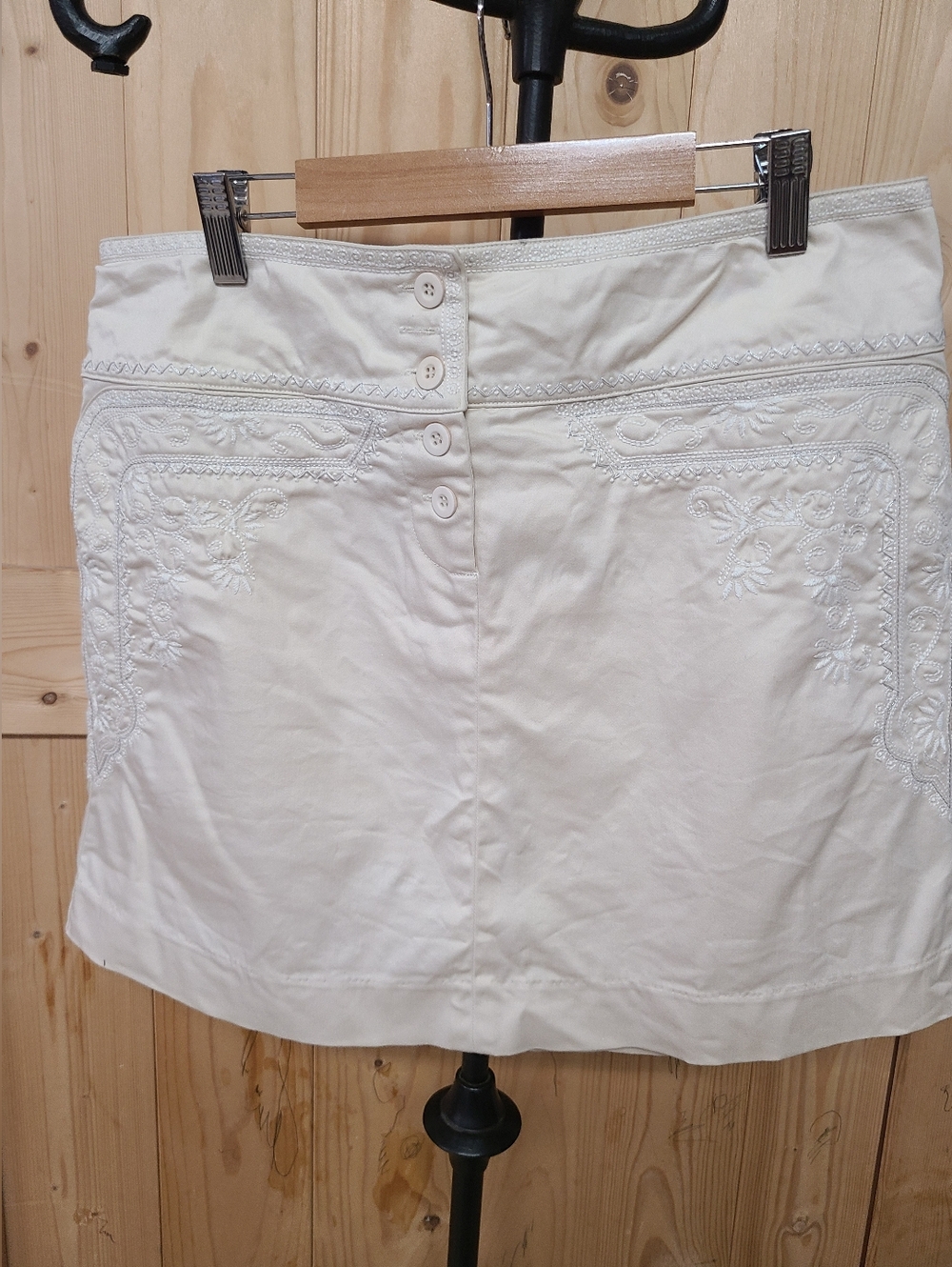 Y2k Cache Embroidered Cream Cotton Mini Skirt